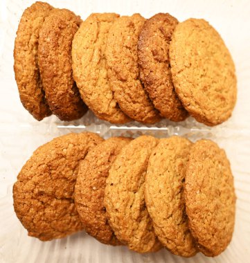 Yulaf ezmeli kurabiye arka planı. El yapımı yemek. Lezzetli hamur işi