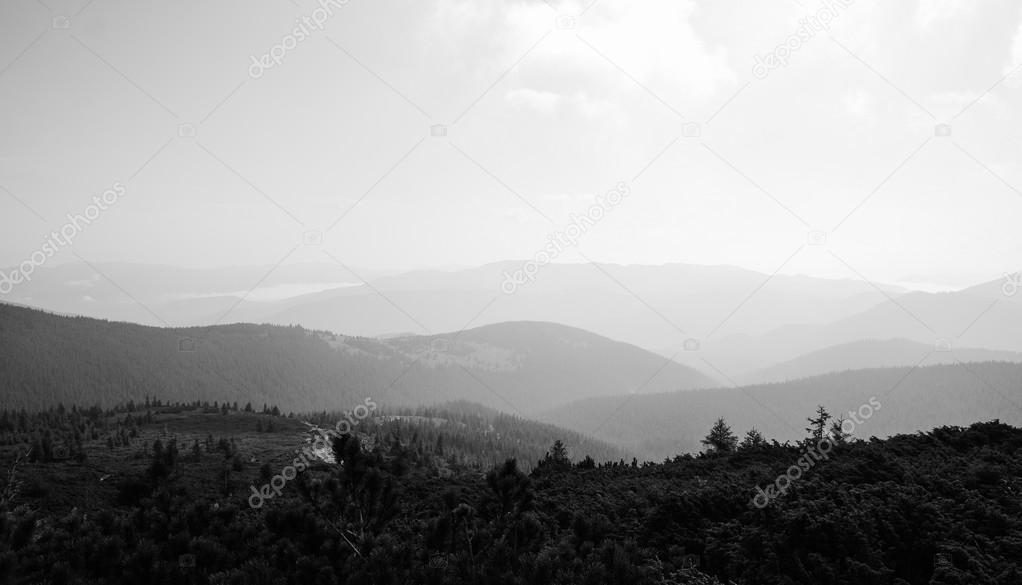 Black and white Views of the Carpathian Mountains. Mount Goverla