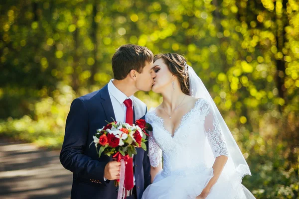 Vacker sommar bröllop gå på natur — Stockfoto