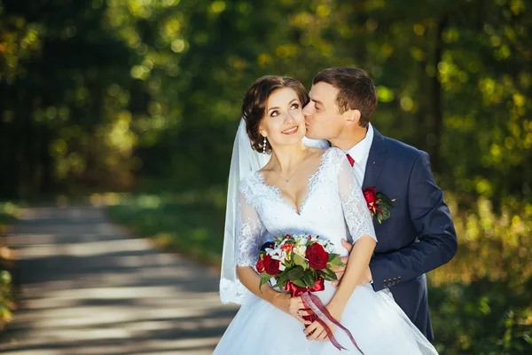 Vacker sommar bröllop gå på natur — Stockfoto