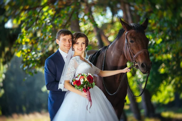 Mooie zomerse bruiloft wandeling over de natuur — Stockfoto