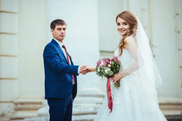 Promenade de mariage sur la nature — Photo