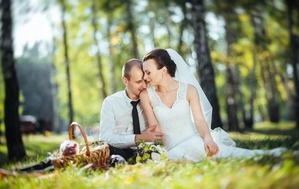 Vacker sommar bröllop gå på natur — Stockfoto