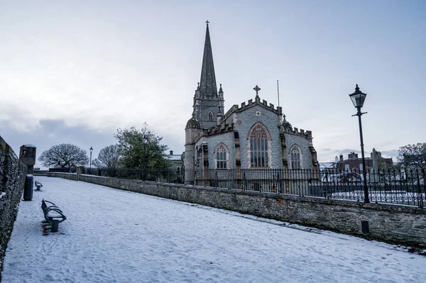 Derry Norther Ireland Jan 2021 Columb Cathedral Derry Walls Winter — стоковое фото