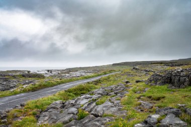 Batı İrlanda 'nın Burren bölgesinden geçen bir kıyı yolu.
