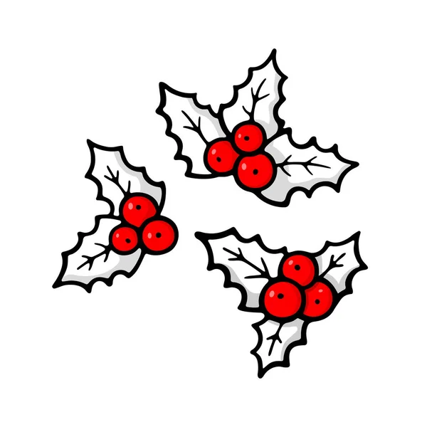 Холли Стиле Дудла Традиционный Рождественский Символ Зимняя Тема Вечнозеленые Листья — стоковый вектор