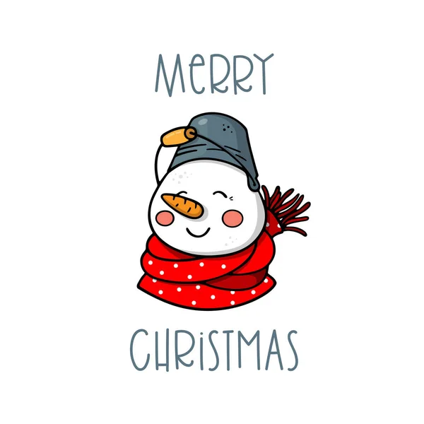 Kardan adam. Basit karikatür tarzında tatlı bir kış karakteri. Noel sembolü. Vektör çizimi. Parmak izi, kart, giyim vb. için tasarım. Yeni yıl temalı poster. 