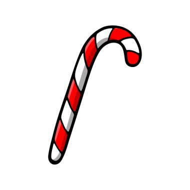 Çizgili şeker çubuğu, el çizimi karalama stili. Tebeşir. Yapıştırma, tebrik kartı, davetiye vs. için beyaz arkaplanda vektör illüstrasyonu izole edildi. Yeni yıl, kış bayramı sembolü.