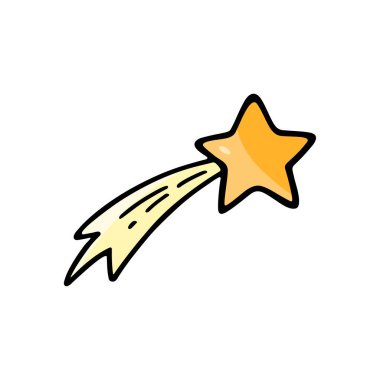 Uçan Noel Yıldızı. Kuyruklu yıldız. Geleneksel kış ve yeni yıl sembolü. Tasarım için tek element. Kart, baskı, web, pankart için karalama çizimi beyaz arkaplanda izole edildi. Kayan yıldız