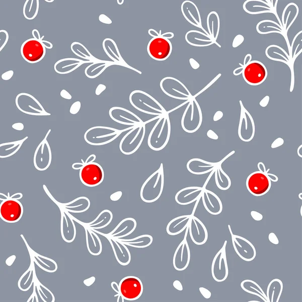 Niedliches Weihnachtsmuster Mit Mistelblättern Und Stechpalmenbeeren Ideal Für Winter Thema — Stockvektor