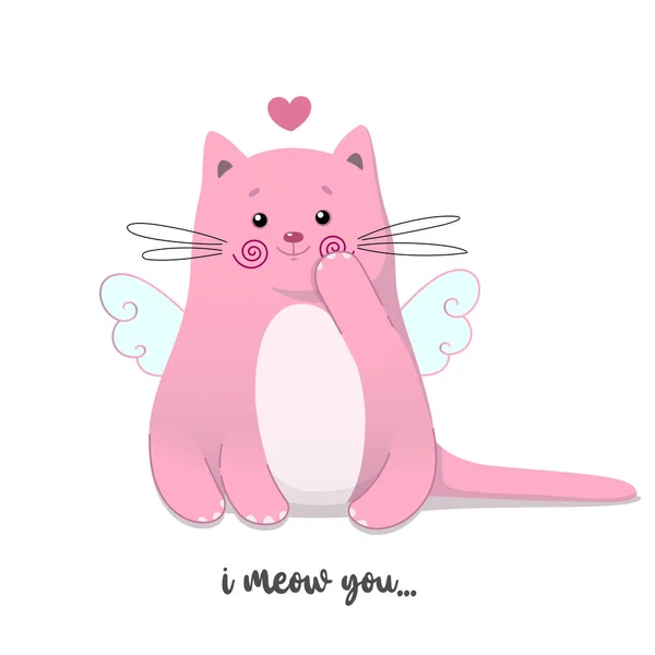 Cute Cat Heart Wings Vector Illustration Funny Kitten Useful Many — Stock Vector
