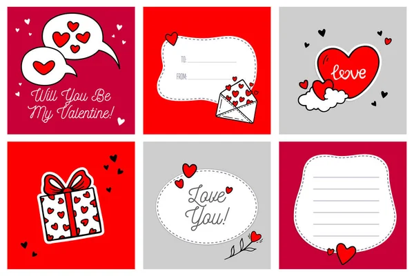 Ensemble Cartes Créatives Saint Valentin Dans Style Doodle Avec Des — Image vectorielle