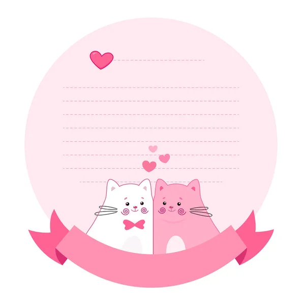 Šablona Tvaru Kruhu Milostného Dopisu Krásný Seznam Přání Kočkou Srdcem — Stockový vektor