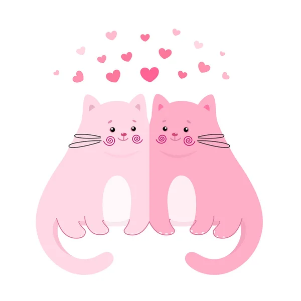 Симпатичные Влюблённые Кошки Векторная Иллюстрация Пара Смешных Котят Сердечками Полезны — стоковый вектор