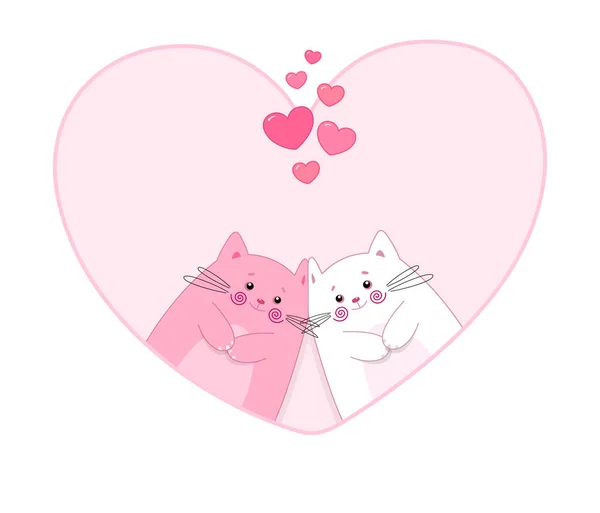 Milý Pár Roztomilých Koček Kreslené Postavy Valentýnské Téma Vektorová Ilustrace — Stockový vektor