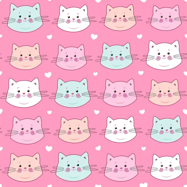 Mignon Motif Sans Couture Avec Jolis Chatons Idéal Pour Tissu — Image vectorielle