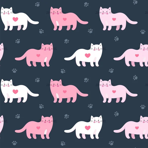 Schattig Naadloos Patroon Met Mooie Kittens Ideaal Voor Babystof Textiel — Stockvector