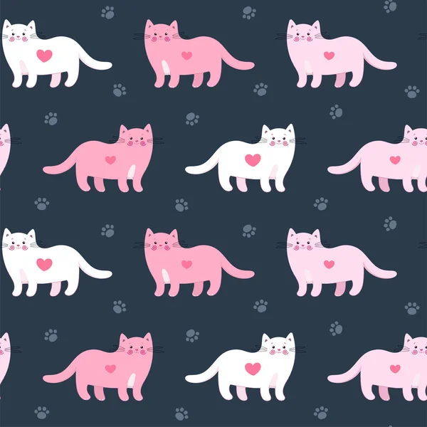 Mignon Motif Sans Couture Avec Jolis Chatons Idéal Pour Tissu — Image vectorielle