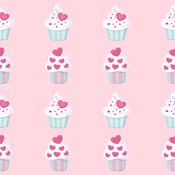Cute Seamless Pattern Lovely Cupcakes Great Birthday Theme Baby Fabric — Stock Vector