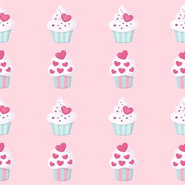 Carino Modello Senza Soluzione Continuità Con Deliziosi Cupcake Grande Tema — Vettoriale Stock