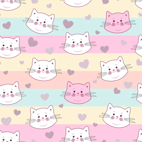 Mignon Motif Sans Couture Avec Jolis Chatons Idéal Pour Tissu — Image vectorielle