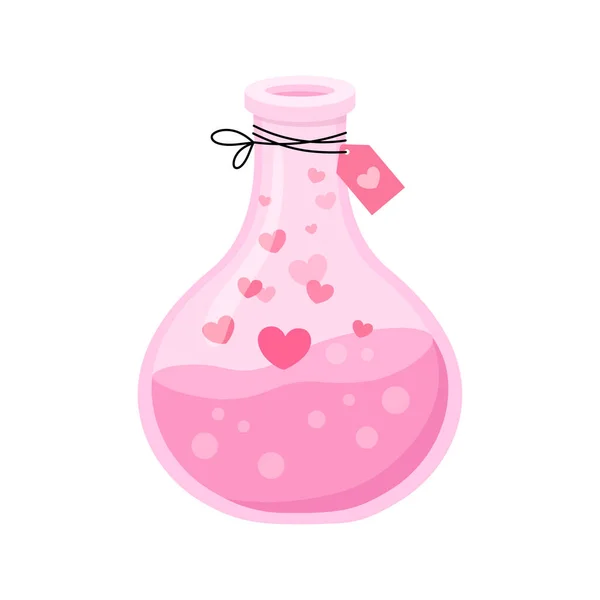 Botol Dengan Ramuan Cinta Ajaib Dan Tag Tema Hari Valentine - Stok Vektor