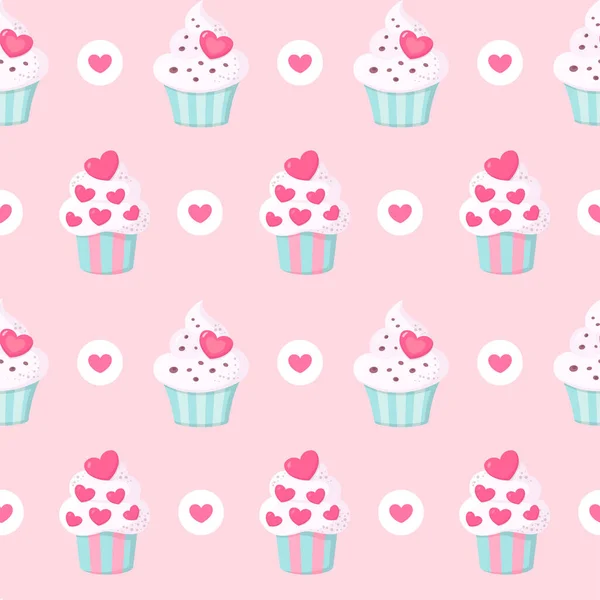 Cute Seamless Pattern Lovely Cupcakes Great Birthday Theme Baby Fabric — Stock Vector