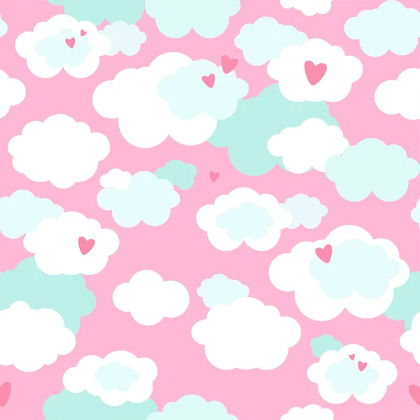 Niedliches Nahtloses Muster Mit Wolken Herzen Pastellfarben Ideal Für Baby — Stockvektor