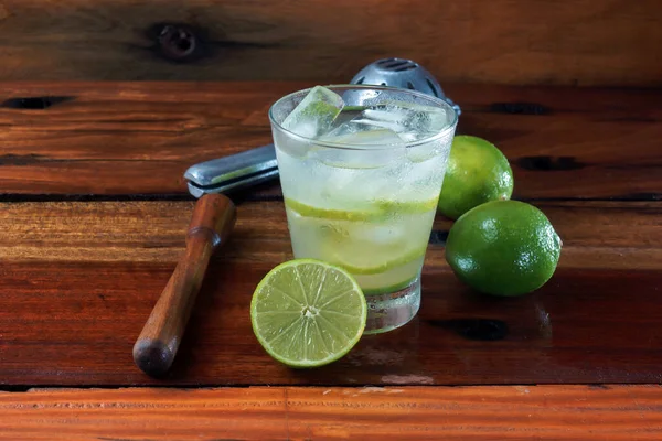 Caipirinha National Cocktail Brazil Made Cachaa Sugar Lemon Isolated Wooden — Stock Photo, Image
