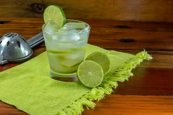 Caipirinha National Cocktail Brazil Made Cachaa Sugar Lemon Isolated Wooden — Stock Photo, Image