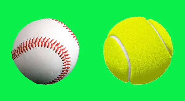 野球ボールとテニスボールはグリーンスクリーンの背景に隔離されています 高解像度 スポーツコンセプト — ストック写真