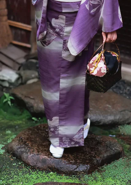 Традиционное Японское Платье Кимоно Крупный План Женского Платья — стоковое фото