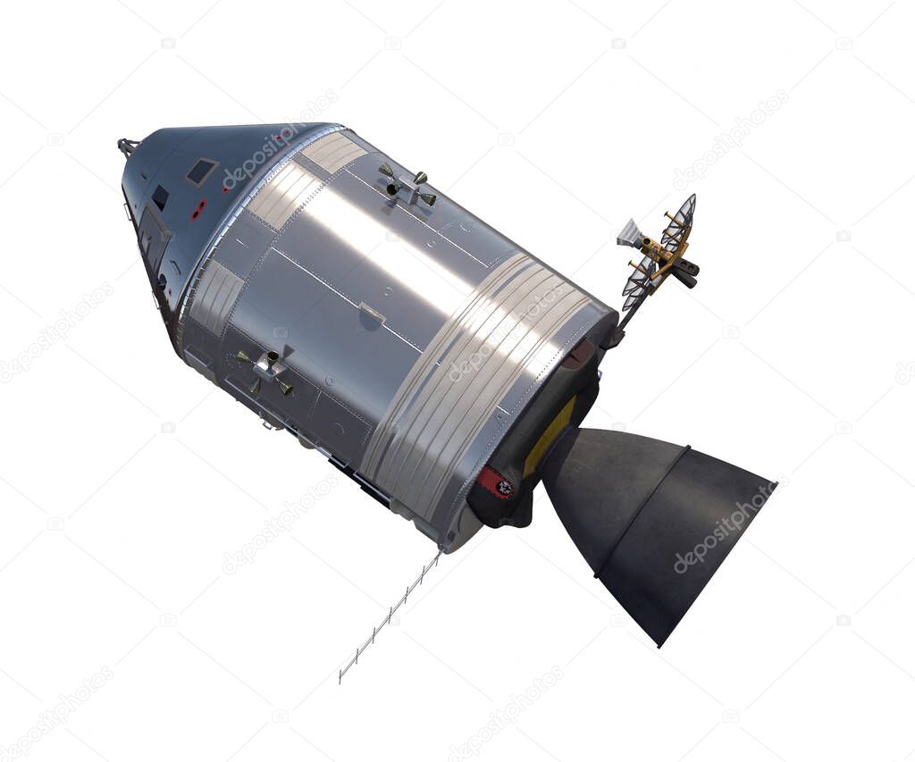 Apollo Command Service Module Spacecraft Floating, Isolated on White Background