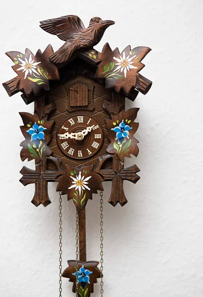 Cuckoo Clock White Wall Background German Culture Concept — Stock Photo, Image