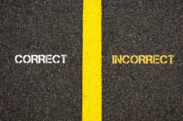 Concept Antonyme de CORRECT versus INCORRECT — Photo