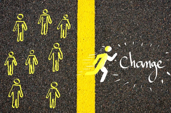 Znak muže běžící přes čáru ke změně — Stock fotografie
