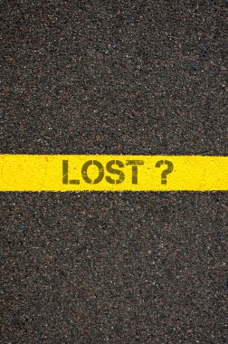 Road marking yellow line with word LOST