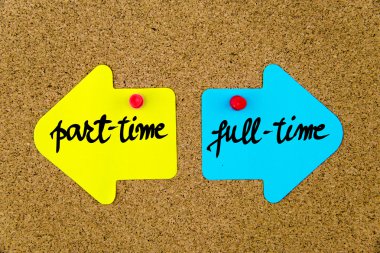 Message Part-Time versus Full-Time on arrow paper notes