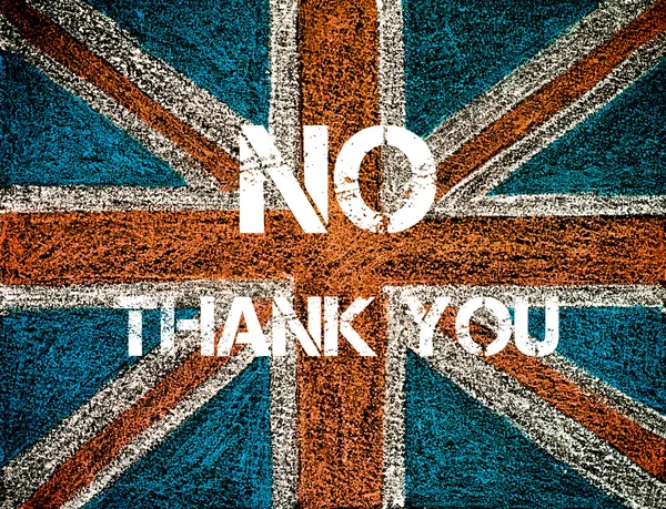 Brexit έννοια κατά τη διάρκεια βρετανικό Union Jack σημαία, ΟΧΙ ευχαριστώ μήνυμα — Φωτογραφία Αρχείου