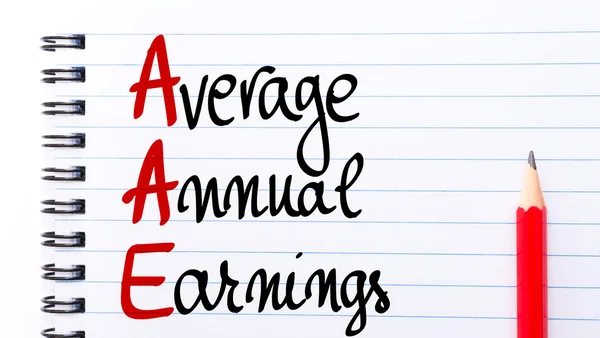 AAE Average Annual Earnings written on notebook page — Stock Photo, Image