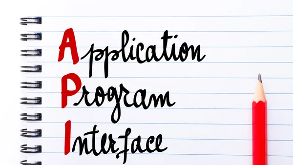 Interfaz de programa de aplicaciones API escrita en la página del cuaderno — Foto de Stock