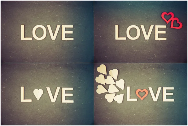 Vintage Chalkboards with red hearts and word LOVE — Stock Photo, Image