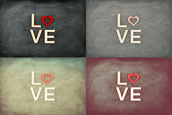 Vintage Chalkboards with red hearts and word LOVE — Stock Photo, Image