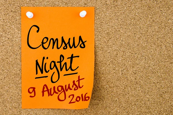 Census Night 9 August 2016, Australia written on orange paper note — Stock Photo, Image