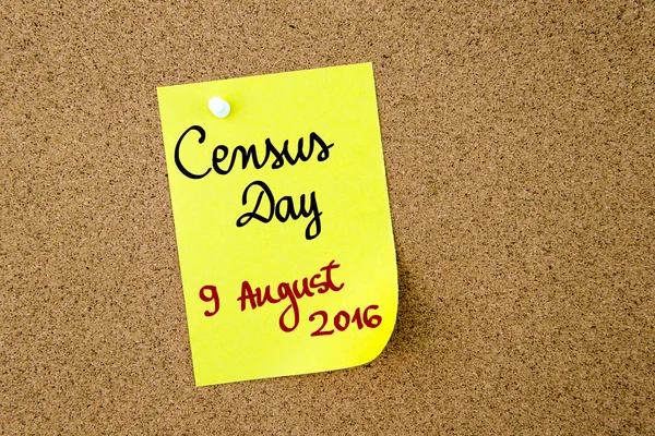 Census Day 9 August 2016, Australia written on yellow paper note — Stock Photo, Image