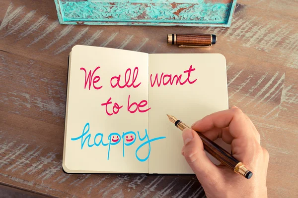 Handwritten text We All Want To Be Happy — Stock Photo, Image