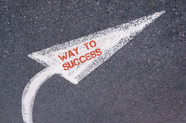 Directional white painted arrow with words WAY TO SUCCESS over road surface — Stock Photo, Image