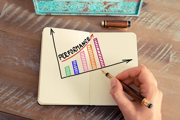 Üzleti nő rajz színes teljesítmény grafikon — Stock Fotó