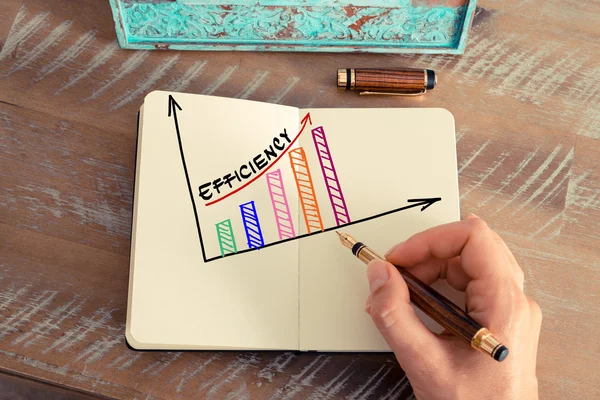 Business woman drawing a colourful EFFICIENCY graph — Stock Photo, Image