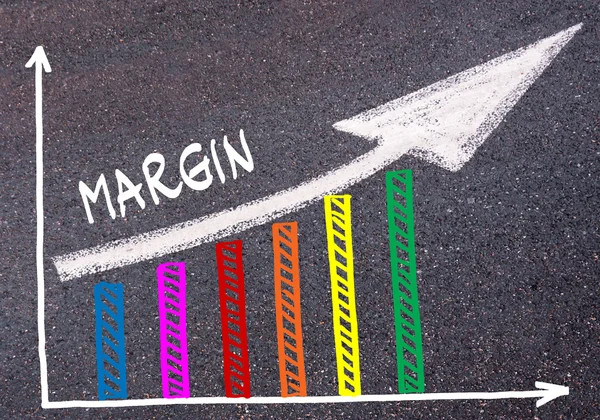 Colorful graph drawn over tarmac and directional arrow — Stock Photo, Image